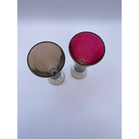 Pair of Beautiful, Modern, Gold Filigree Champagne Flutes, Heavy Bottom, 6 3/4” - Picture 3 of 9